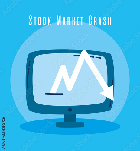desktop with arrow down stock market crash icons