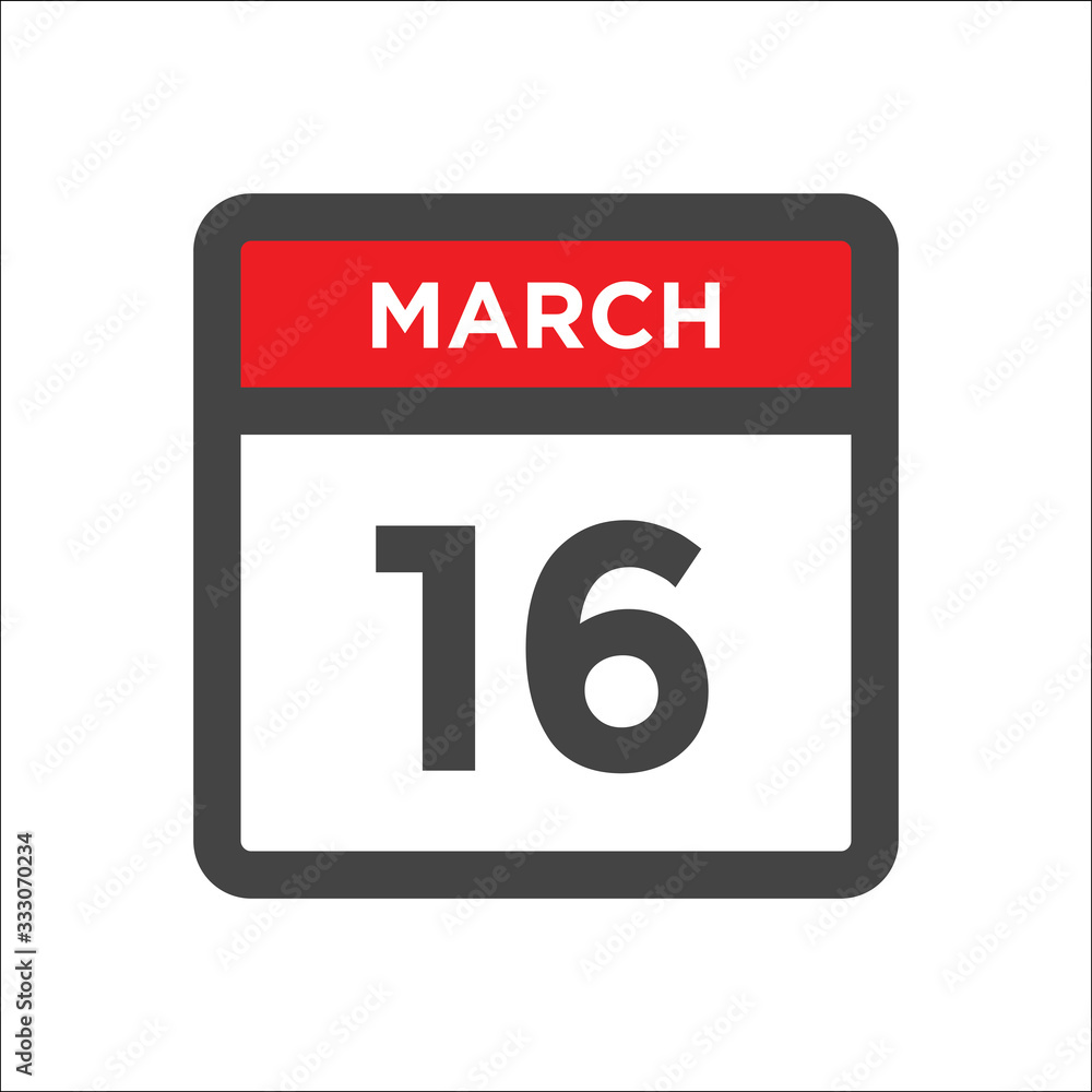 March 16 calendar icon with day of month March 16 calendar icon with day of month