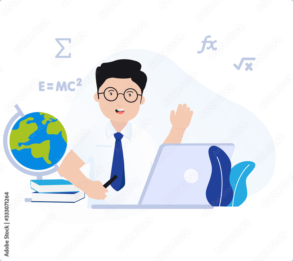 Indonesian student doing exam online, online learning course, and home work with laptop vector illustration Indonesian student doing exam online, online learning course, and home work with laptop vector illustration