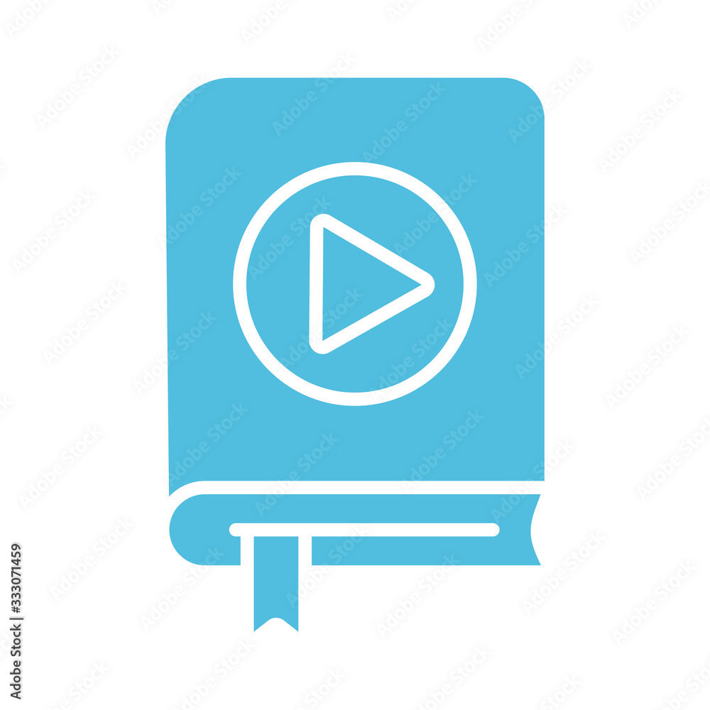 text book with play button silhouette style icon