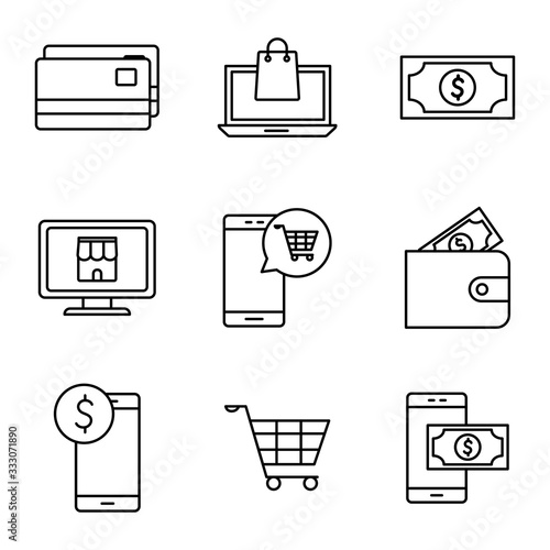 Payments online line style icon set vector design