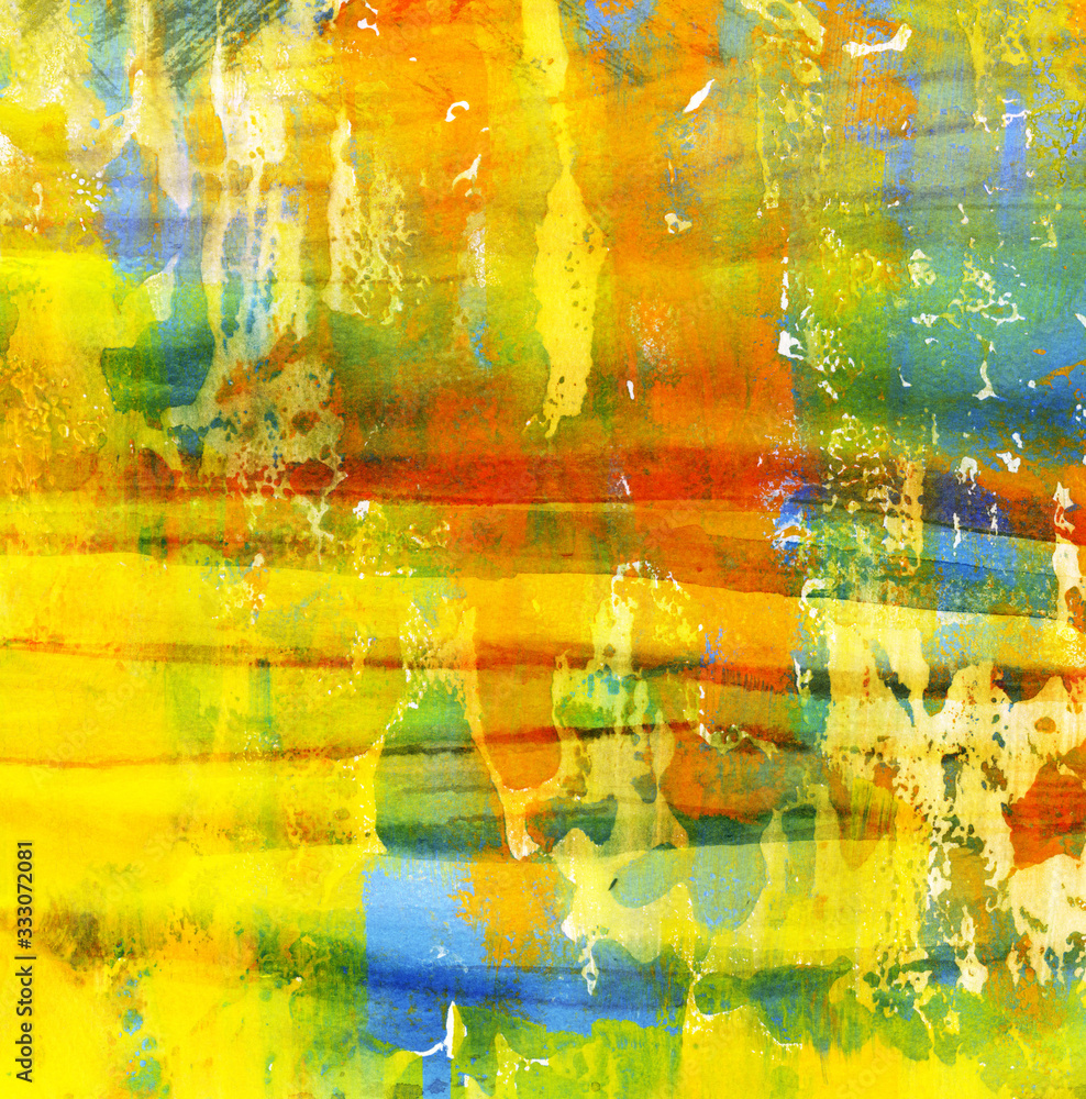 Bright Abstract Watercolor in Yellow, Red, Orange and Green
