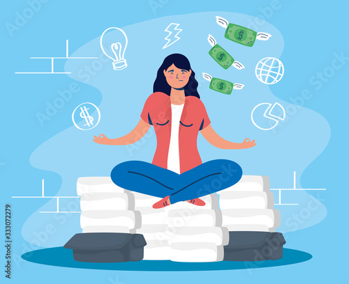 woman in lotus position with stress character