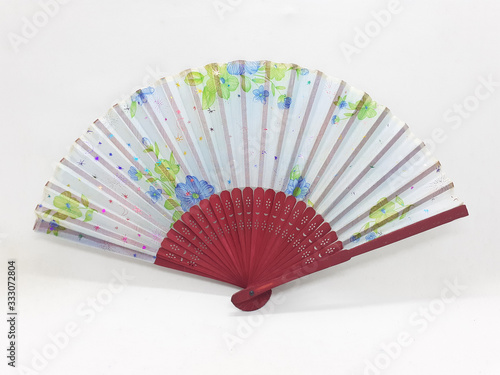 Wooden Bamboo Silk Folding Fan Chinese Japanese Vintage Retro Style Handmade Colorful Batik Pattern Hand Fan with a Fabric Sleeve and Tassels for Home Decoration Party Wedding or Dancing Gift