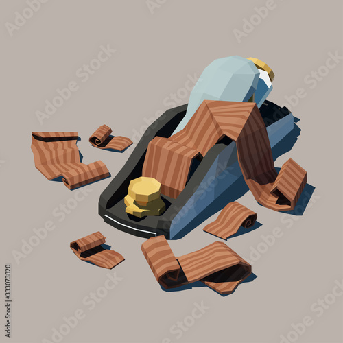 Vector polygonal Block Plane with wood shavings