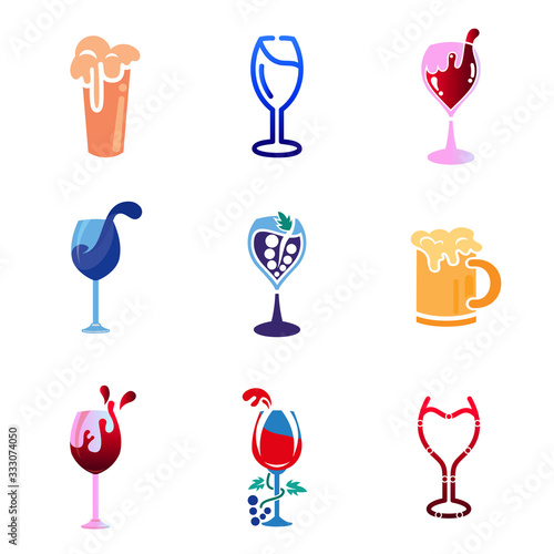 drink logo set. wine and beer. bar and cafe design template. vector ready to use