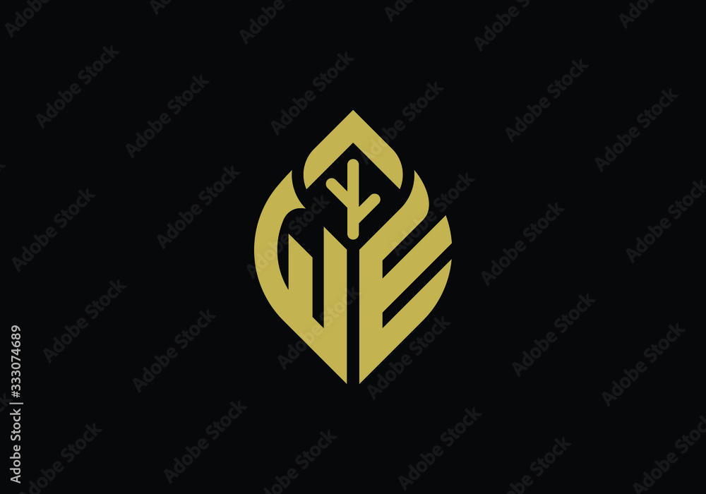Initial letter W and E with abstract leaf logo sign symbol Initial letter W and E with abstract leaf logo sign symbol
