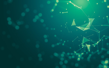 Abstract background. Molecules technology with polygonal shapes, connecting dots and lines. Connection structure. Big data visualization.