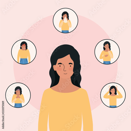Avatar woman with 2019 ncov virus symptoms vector design