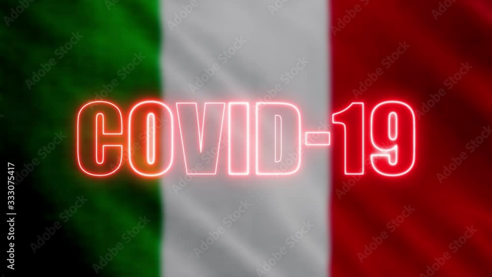 Blurred ITALY flag and neon text of 