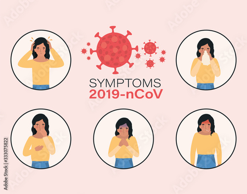 Avatar woman with 2019 ncov virus symptoms vector design