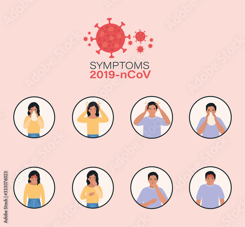 Woman and man with 2019 ncov virus symptoms vector design