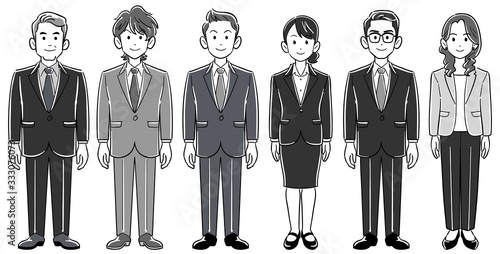 6人のビジネスパーソン　ポーズのない男女のセット