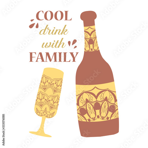 Soft design of alcohol Glass and bottle for winning party. Vector