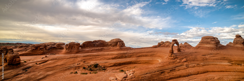 Panoramic view of Arches National Park in Utah, United States. Summer in the USA. 