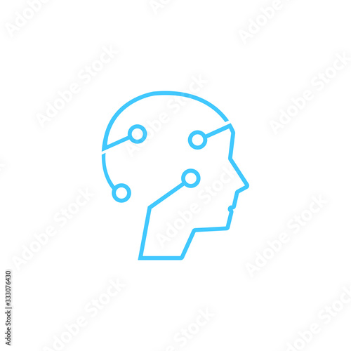 Human brain mind head with artificial intelligence robot head concept illustration