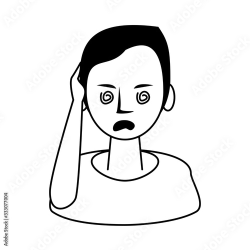 woman sick with head ache character