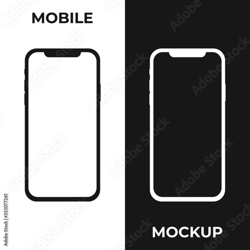 Smartphone mockup design with blank screen. Frameless smartphone vector isolated on white and black background. Modern mockup template for mobile, app and website interface, vector illustration