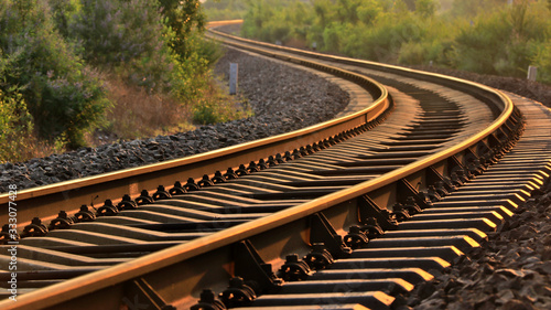 Obraz na plátně Closeup of railway at sunset