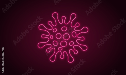 Purple neon coronavirus shape icon label on black background	