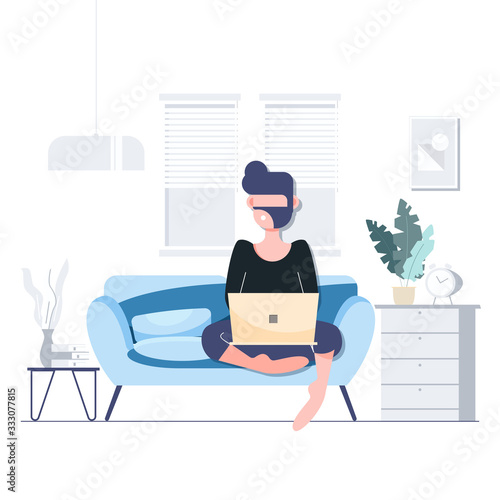 Work from home stay at home quarantine social distancing concept. Lockdown Covid-19 coronavirus outbreak. Flat character abstract people health care and medical vector.