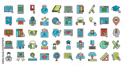 bundle of education online set icons