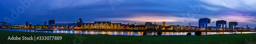 Panorama of beatiful night view  Cityscape and lakescape at nightfall in Cologne of Germany