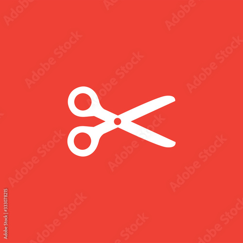 Scissor Icon On Red Background. Red Flat Style Vector Illustration