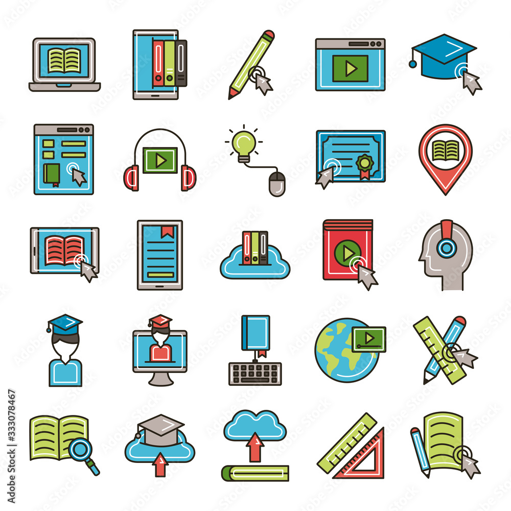 bundle of education online set icons bundle of education online set icons