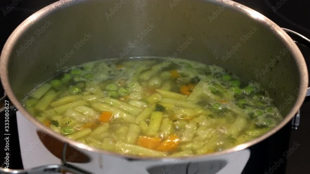 Cooking Yellow string beans, Potato, Pea, Carrot and milk - (4K) Cooking Yellow string beans, Potato, Pea, Carrot and milk - (4K)