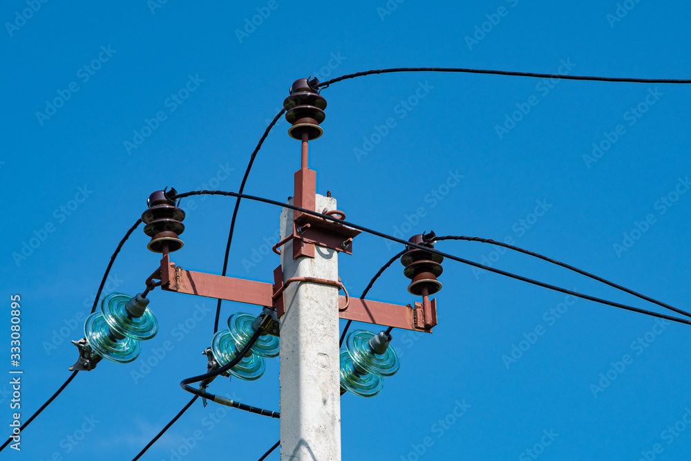 power line support with wires for electricity transmission, energy industry, energy saving power line support with wires for electricity transmission, energy industry, energy saving