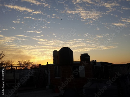 sunset over city