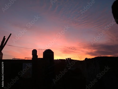 sunset in city