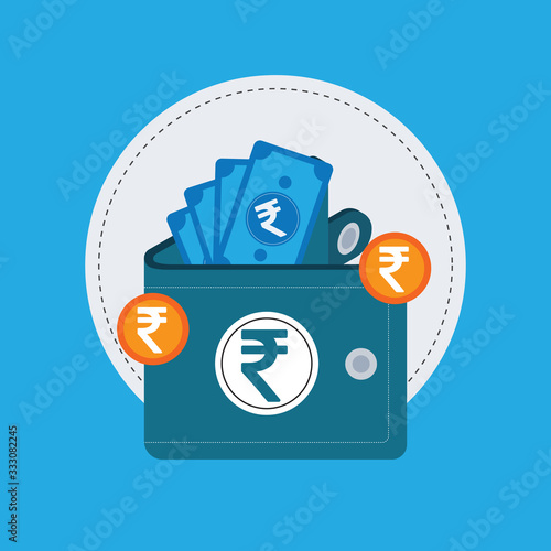 Vector Wallet and Money Rupee Icon