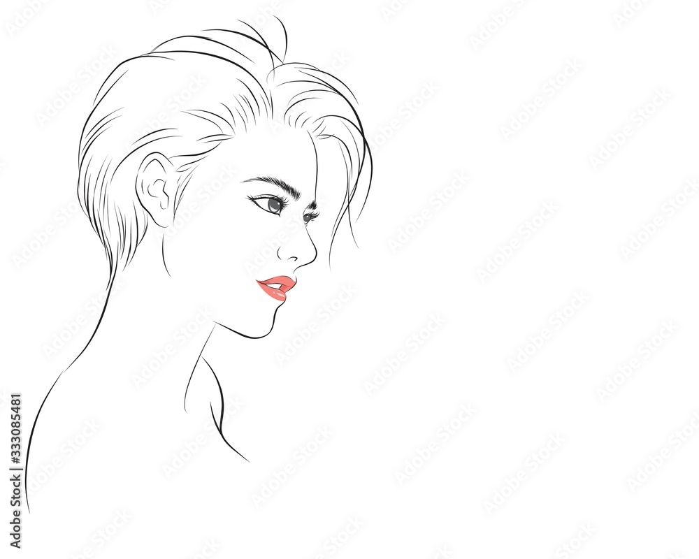 girl face short hair portrait. isolated on white background. hand drawn vector illustration girl face short hair portrait. isolated on white background. hand drawn vector illustration