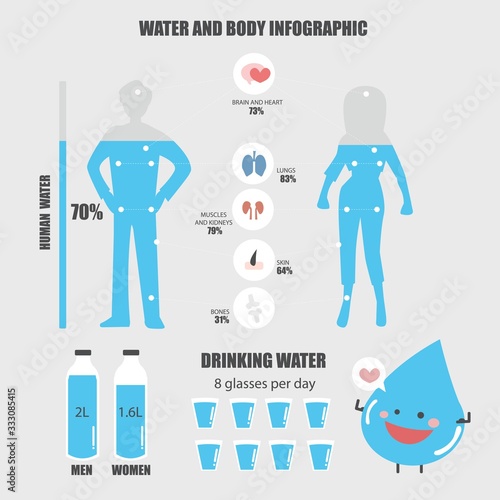 Water and body man and woman infographic vector illustration