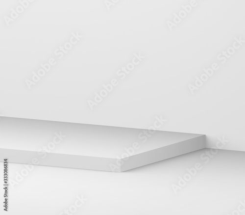 3d pedestal white cube podium minimal studio background. Abstract 3d geometric shape object illustration