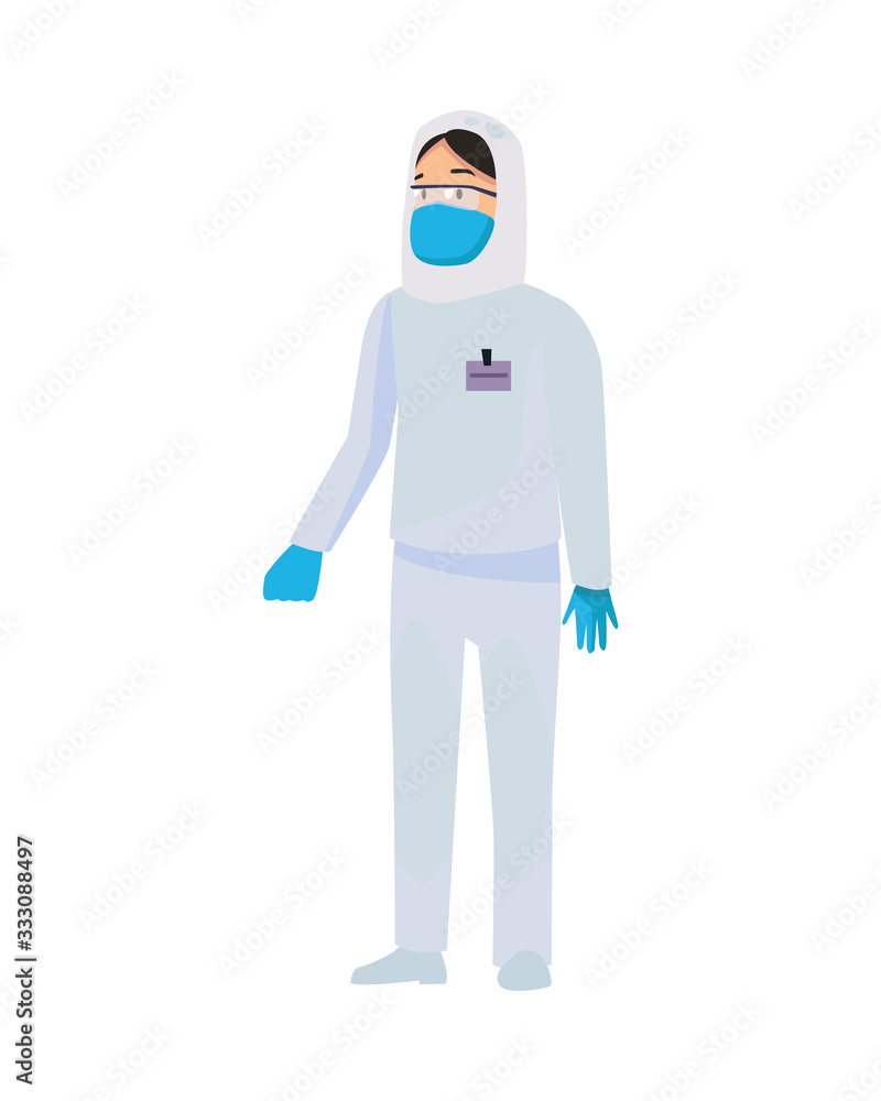 biohazard cleaning person with special suit character
