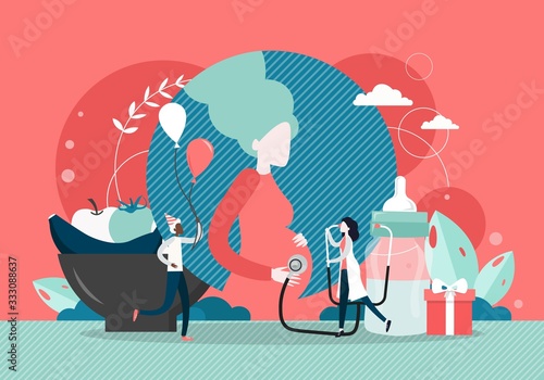 Pregnant woman checkup, vector flat style design illustration