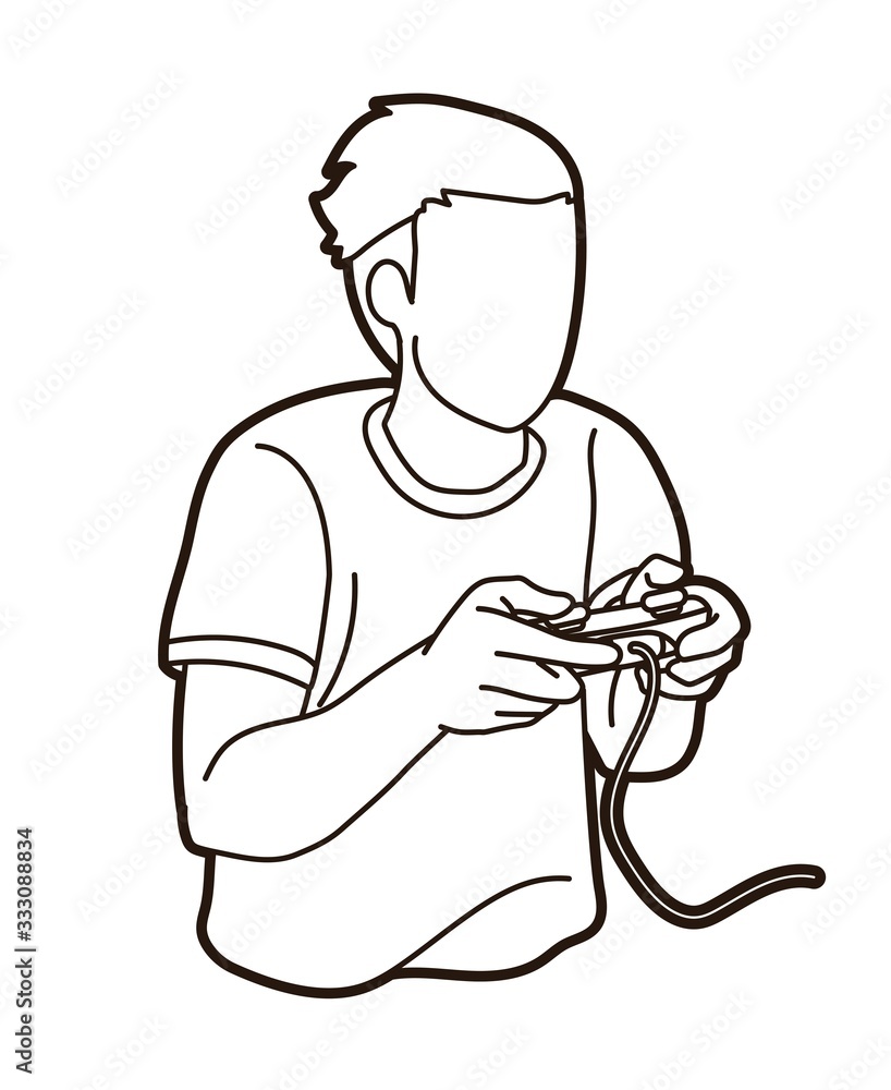 Man playing video games cartoon graphic vector