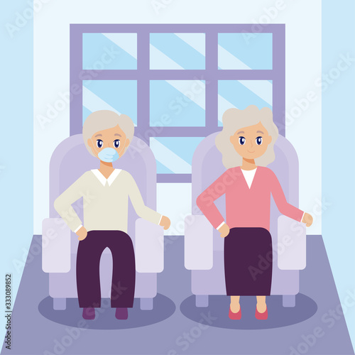 elderly care, old couple sitting on the sofa
