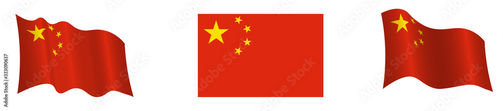 flag of the People's Republic of China in a static position and in motion, developing in the wind, on a transparent background