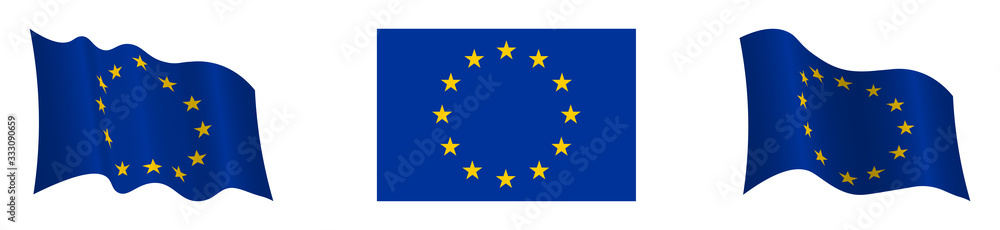 flag of the European Union, the EU in a fixed position and in motion, develops in the wind, on a transparent background flag of the European Union, the EU in a fixed position and in motion, develops in the wind, on a transparent background