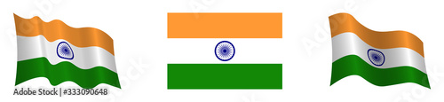 flag of the Republic of India in a static position and in motion, developing in the wind, on a transparent background
