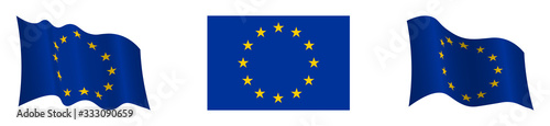 flag of the European Union, the EU in a fixed position and in motion, develops in the wind, on a transparent background