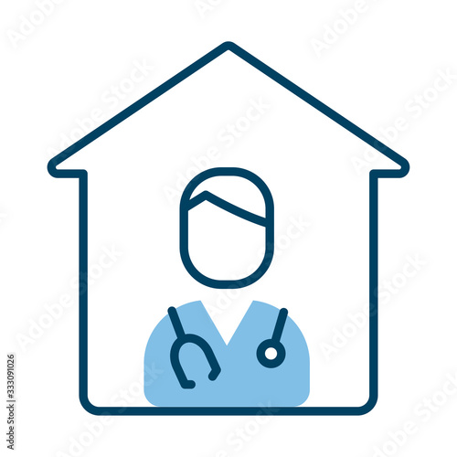 house with doctor professional character half line style