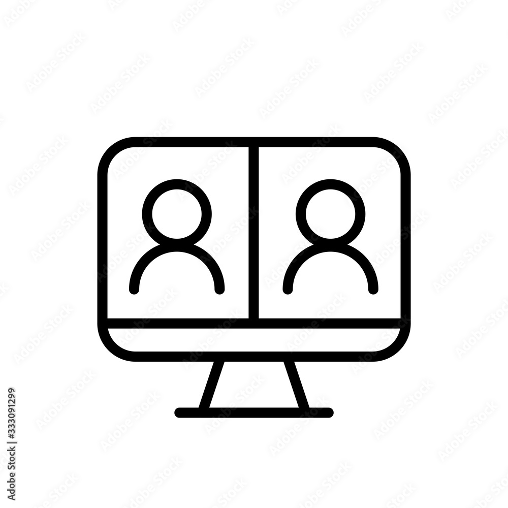 Video conference icon. People on computer screen. Home office in quarantine times. Digital communication. Internet teaching media. Video conference icon. People on computer screen. Home office in quarantine times. Digital communication. Internet teaching media.