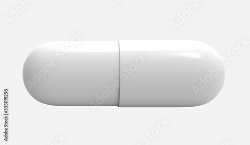 White pill tablet capsule isolated on white background. Medical and Health Concept. 3d object render illustration with clipping path.