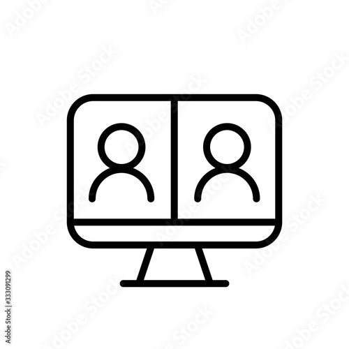 Video conference icon. People on computer screen. Home office in quarantine times. Digital communication. Internet teaching media.