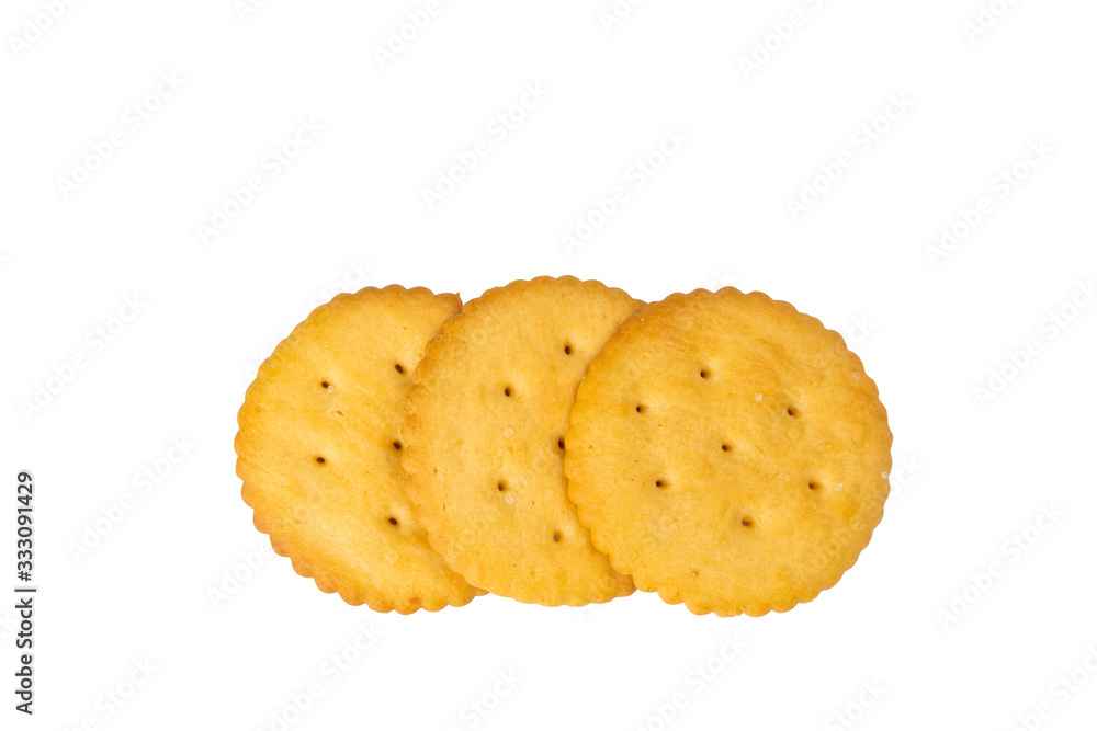 Top view of freshly baked round crackers isolated on white background with clipping path.. Top view of freshly baked round crackers isolated on white background with clipping path..